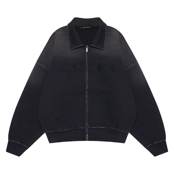 Zip “Pas de capuche” Black garment wash