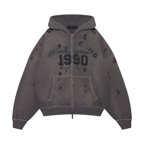 Zip-hoodie “1990” Grey dirty wash