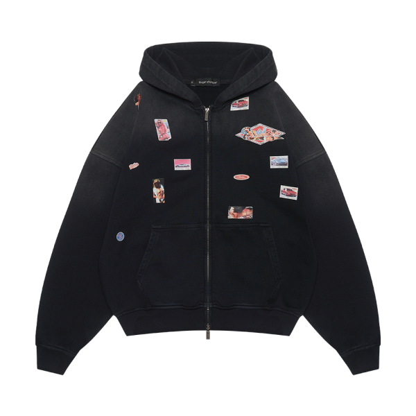 Zip-hoodie “Autocollant” Graphite garment wash