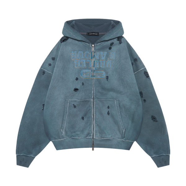 Zip-hoodie “Inversé” Grey dirty wash