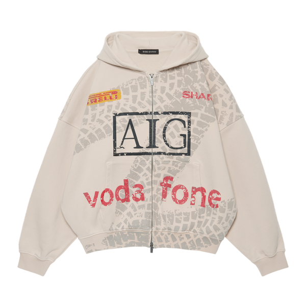 Zip-hoodie “Parrain de Souvenirs” Beige dirty wash