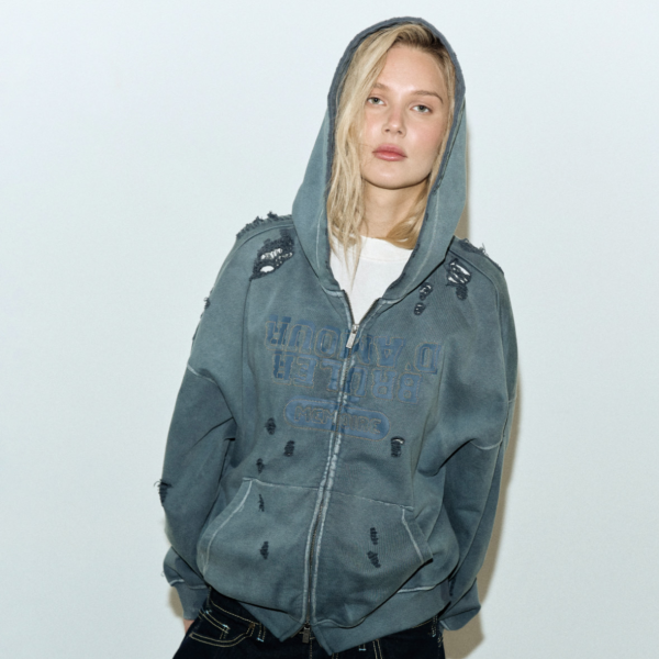 Zip-hoodie “Inversé” Grey dirty wash