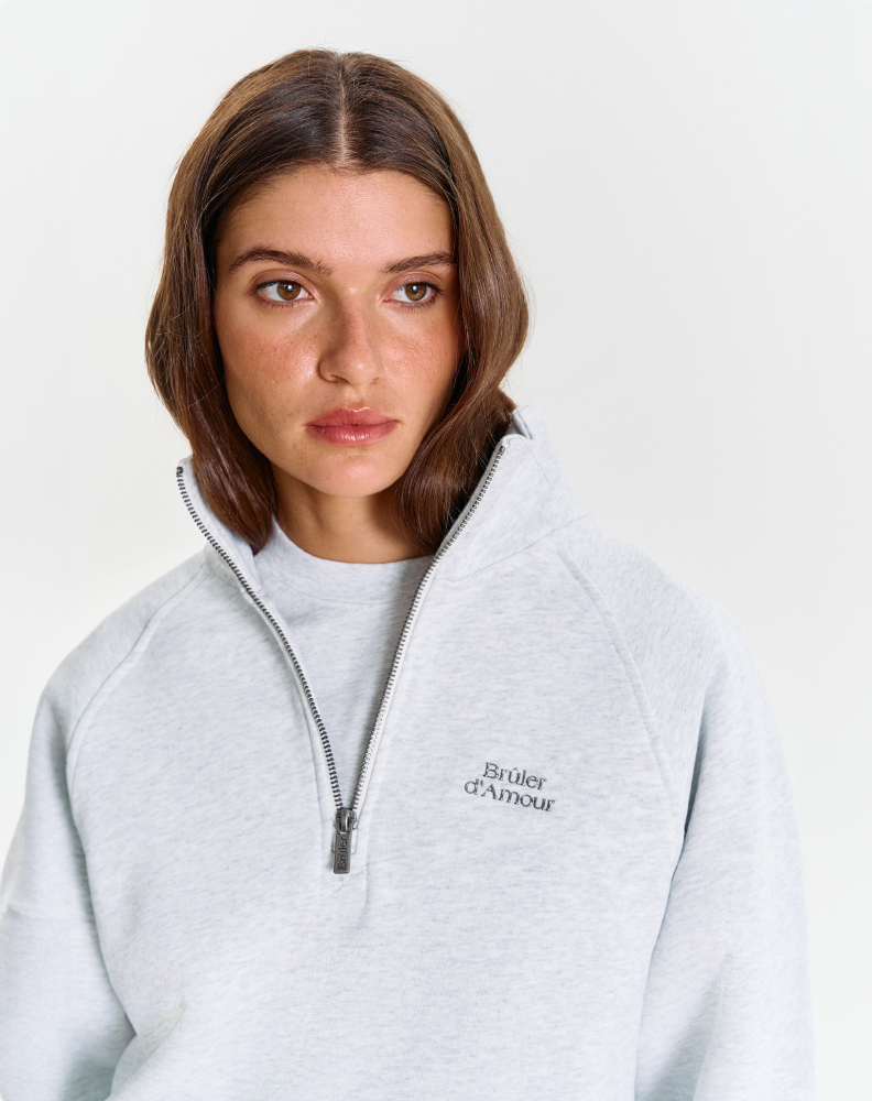 Серое меланжевое half-zip худи "Logo de base 01"