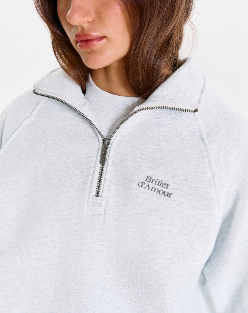 Серое меланжевое half-zip худи "Logo de base 01"