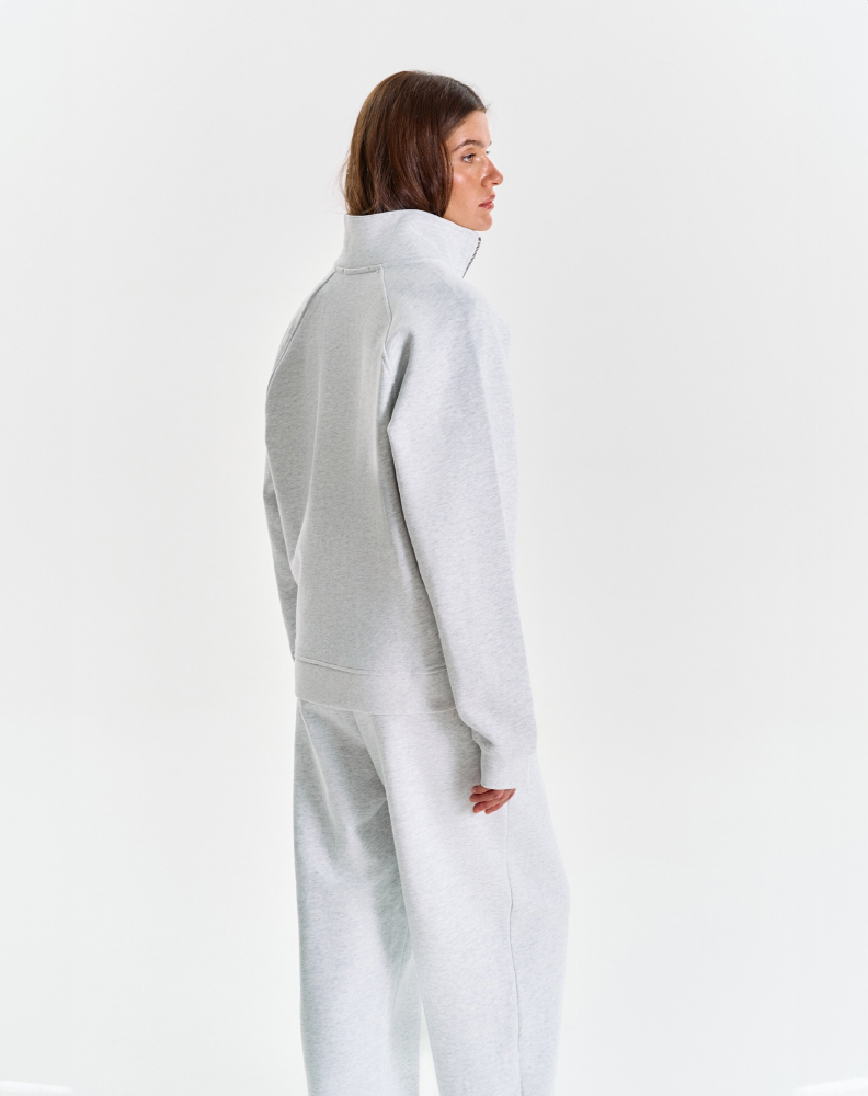 Серое меланжевое half-zip худи "Logo de base 01"
