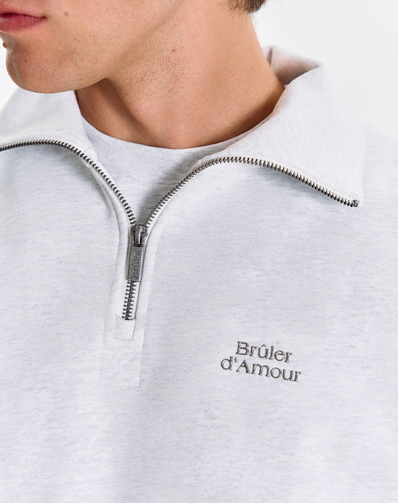 Серое меланжевое half-zip худи "Logo de base 02"