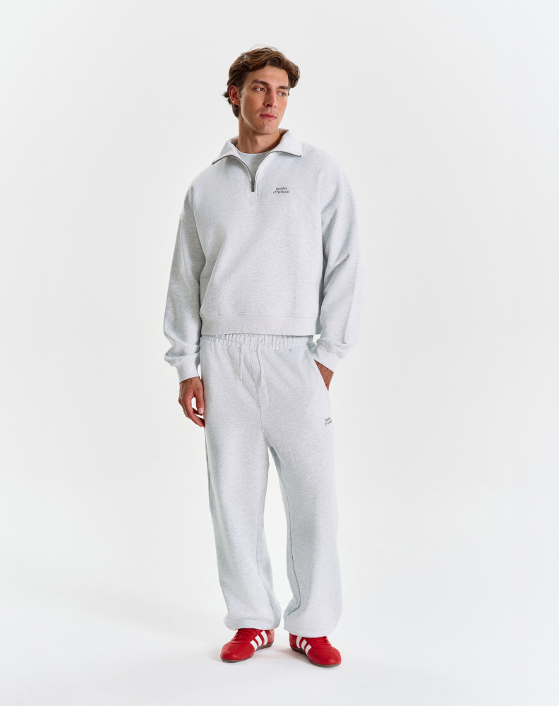 Серое меланжевое half-zip худи "Logo de base 02"