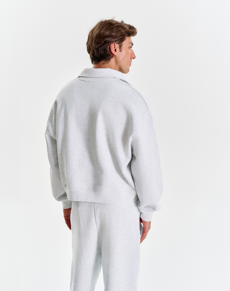 Серое меланжевое half-zip худи "Logo de base 02"
