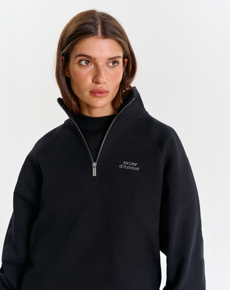 Чёрное half-zip худи "Logo de base 01"