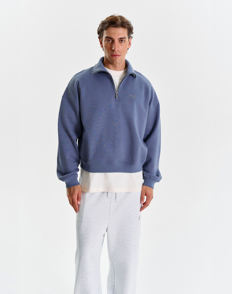 Тёмно-синее half-zip худи "Logo de base 02"