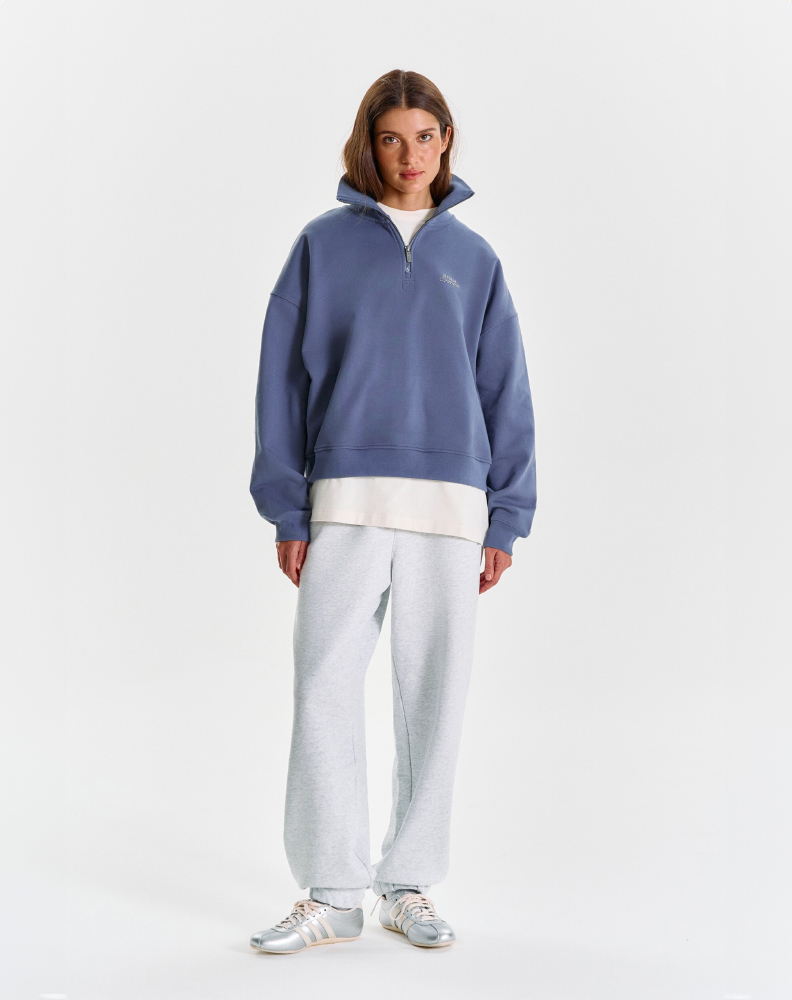 Тёмно-синее half-zip худи "Logo de base 02"