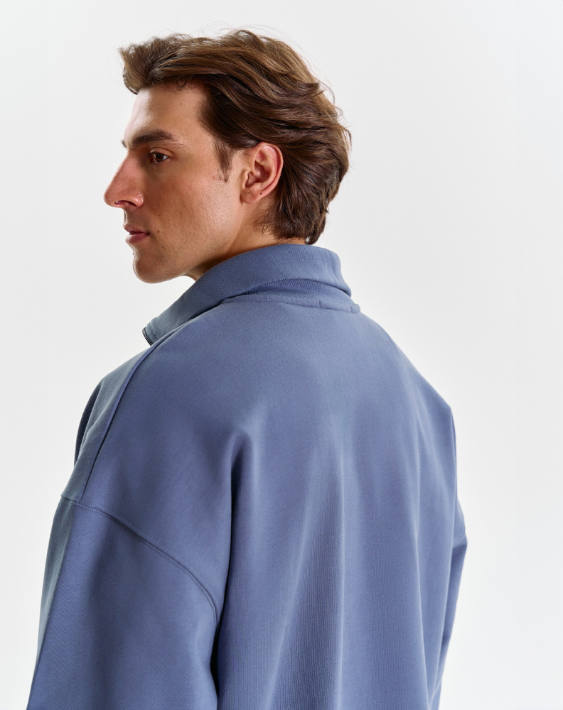 Тёмно-синее half-zip худи "Logo de base 02"