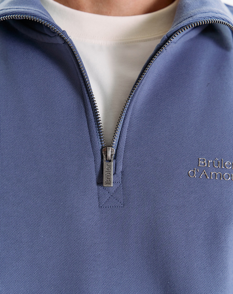 Тёмно-синее half-zip худи "Logo de base 02"