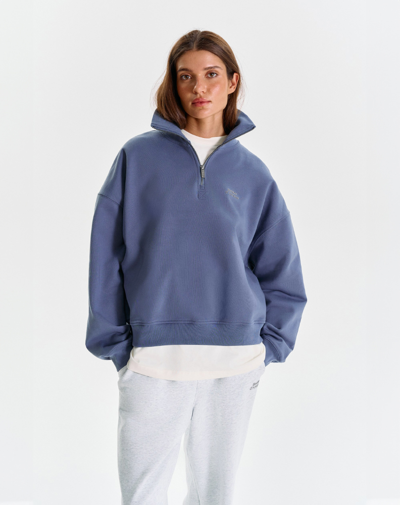 Тёмно-синее half-zip худи "Logo de base 02"