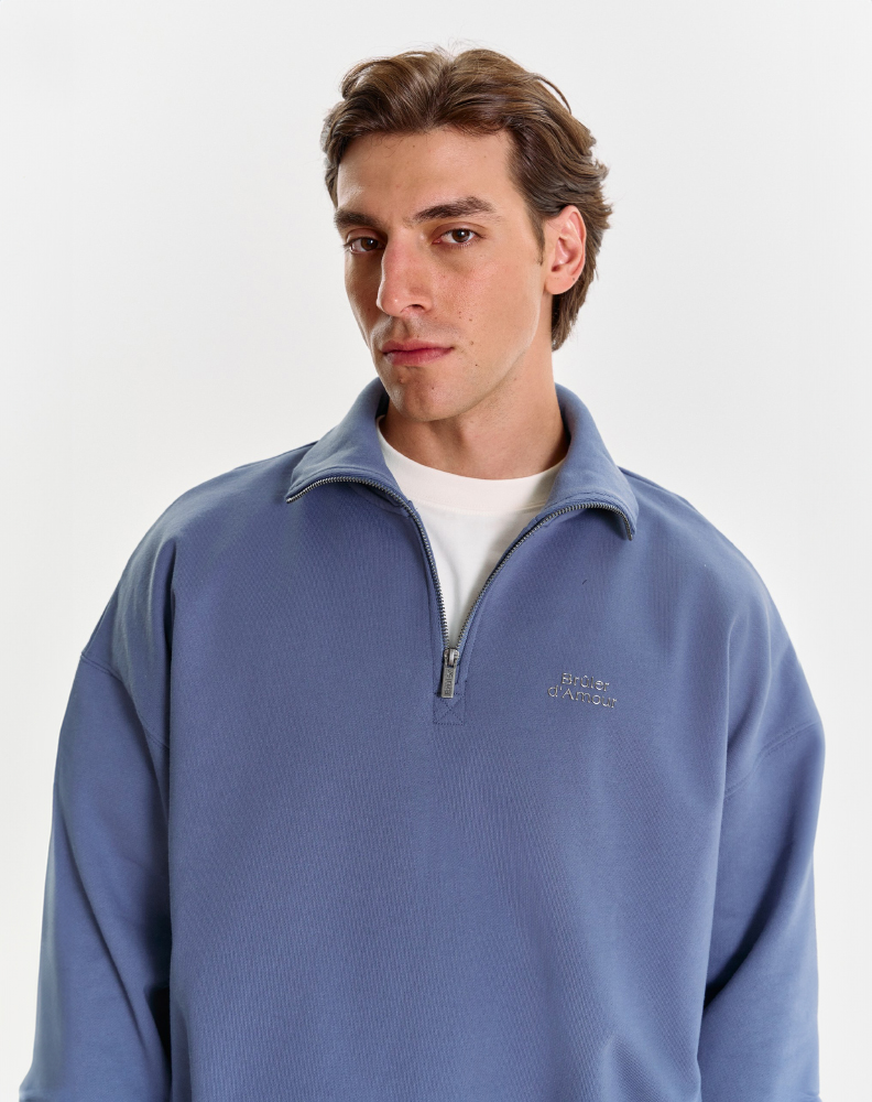 Тёмно-синее half-zip худи "Logo de base 02"