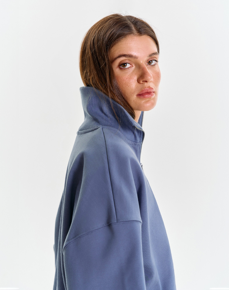 Тёмно-синее half-zip худи "Logo de base 02"