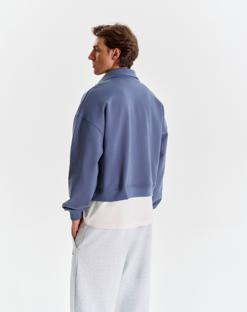 Тёмно-синее half-zip худи "Logo de base 02"