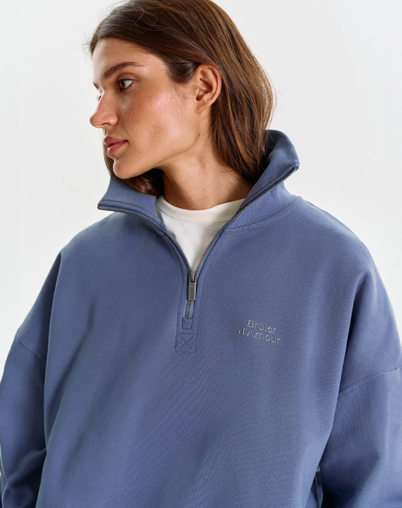Тёмно-синее half-zip худи "Logo de base 02"