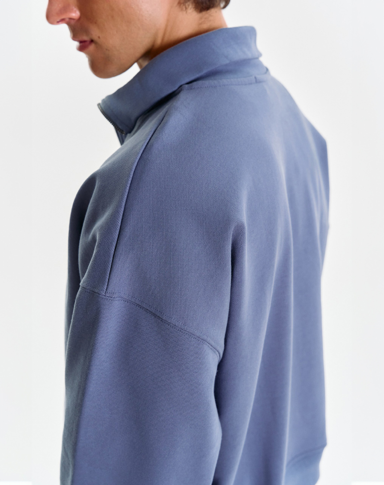 Тёмно-синее half-zip худи "Logo de base 02"