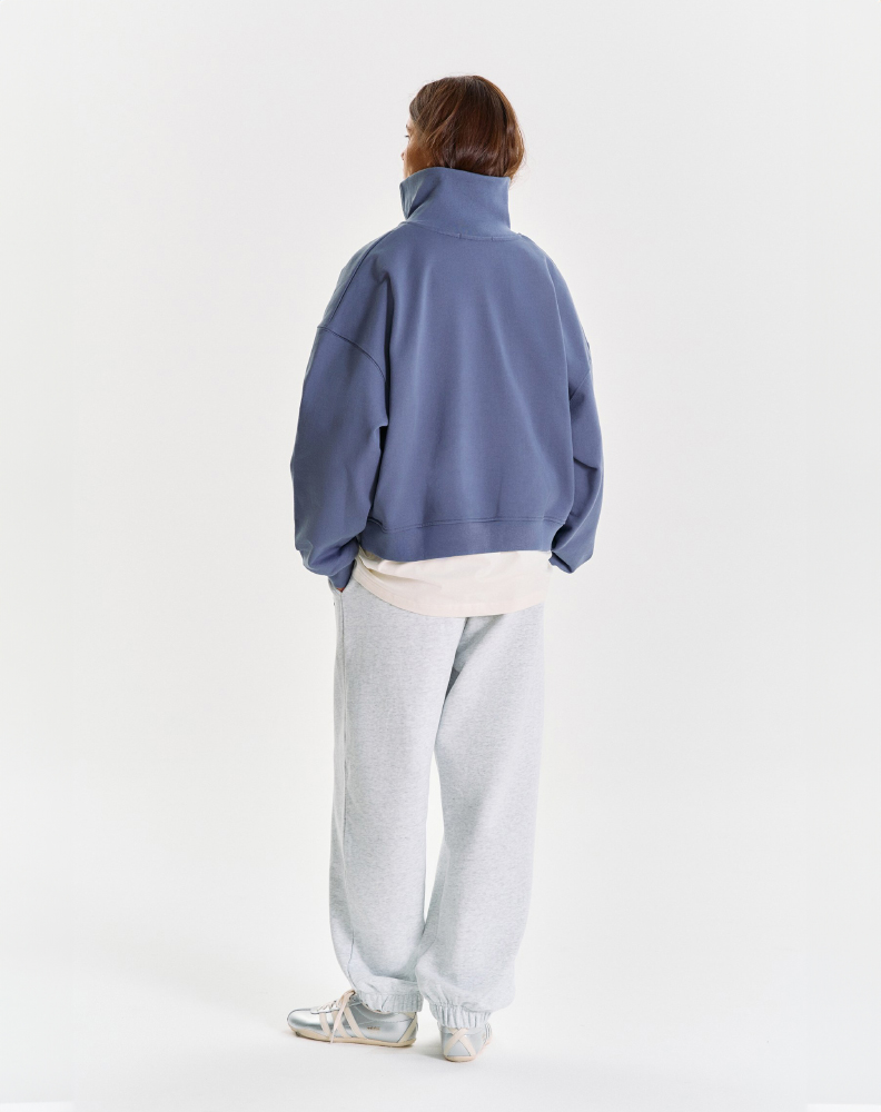 Тёмно-синее half-zip худи "Logo de base 02"