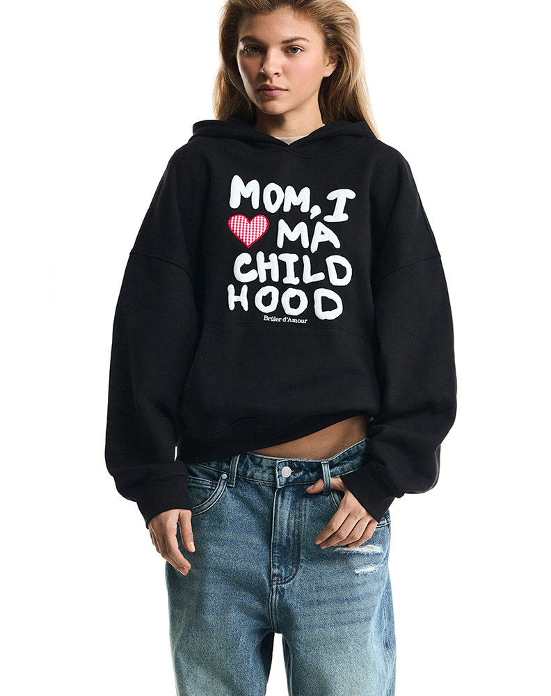 Оверсайз худи черного цвета “Désolé maman”