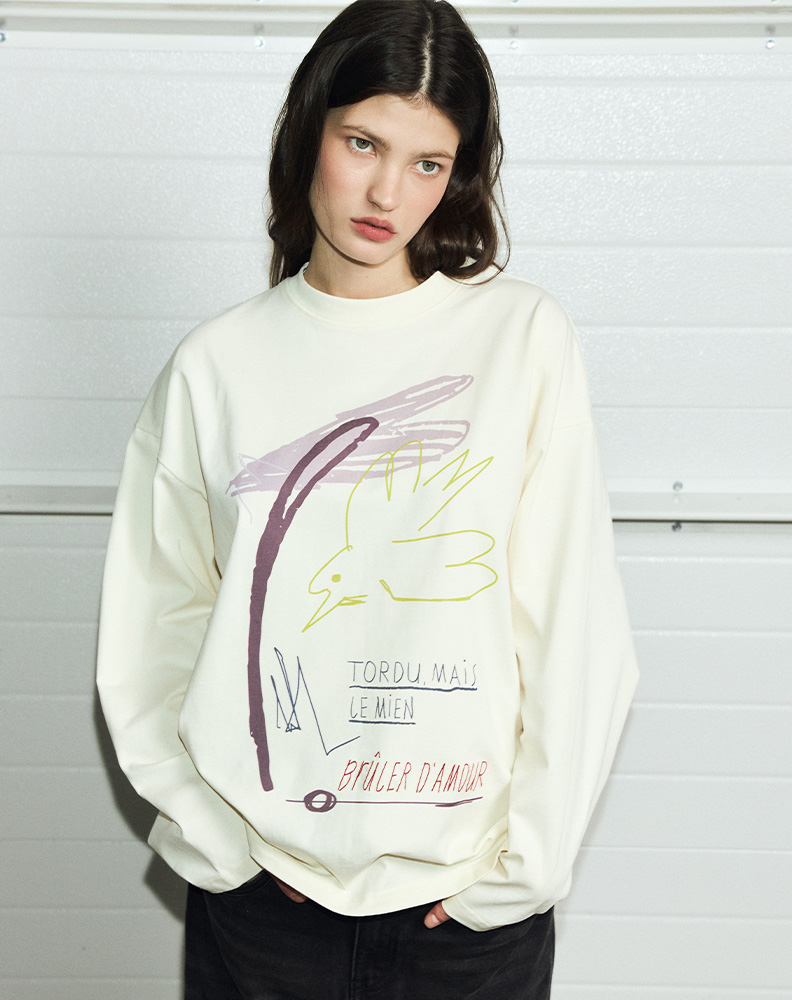 Лонгслив «Птица» молочный