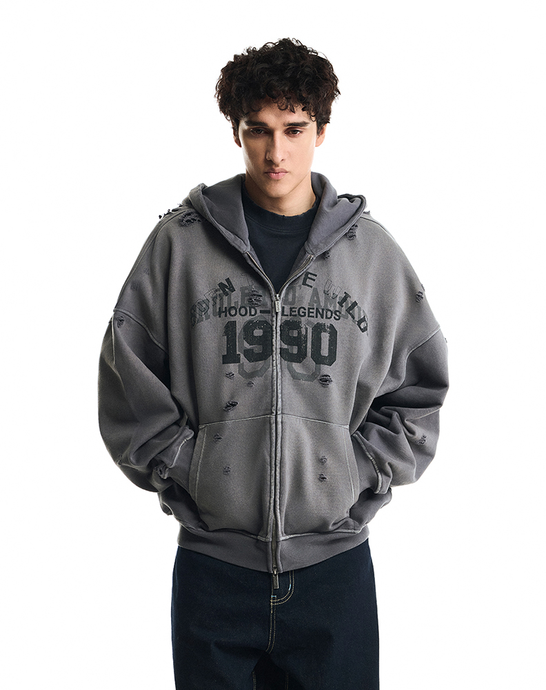 Зип-худи серого цвета “1990”