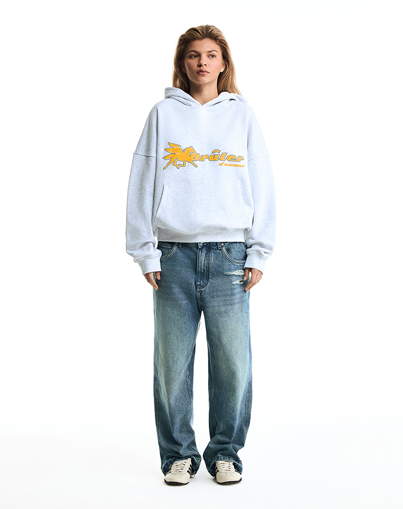 Оверсайз худи серого меланжевого цвета “Pégase”