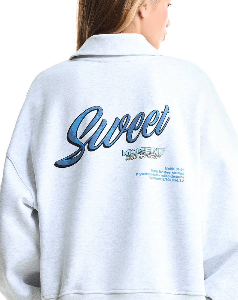 Серое меланжевое half-zip худи “Sweet Moment”
