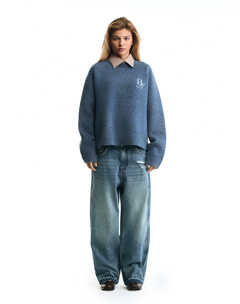 Вязаный свитер темно-синего цвета “Mosaïque”