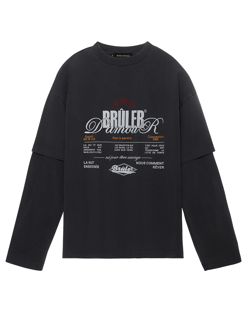 Оверсайз лонгслив с двойным рукавом графитового цвета “Note”