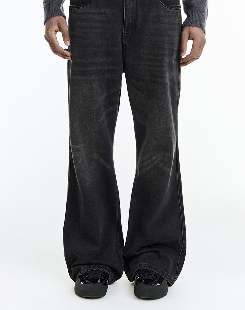 Джинсы «Клёш» чёрные с эффектом варки