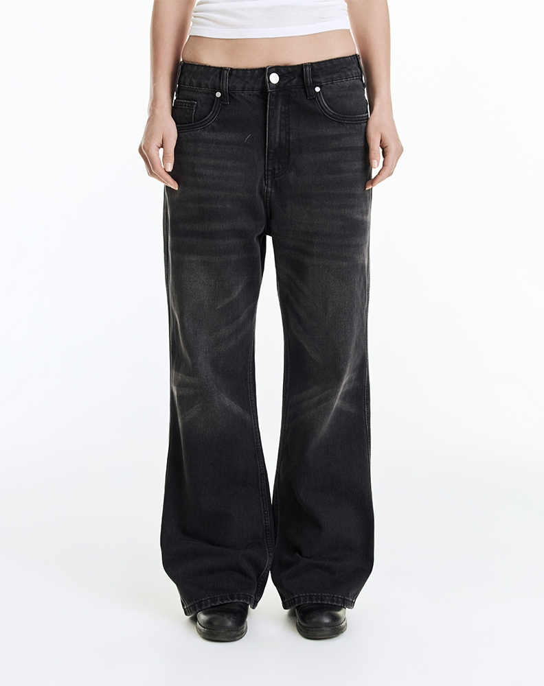 Джинсы «Клёш» чёрные с эффектом варки