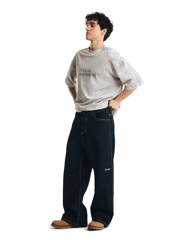 Синие оверсайз джинсы из сырого денима "Patrimoine"